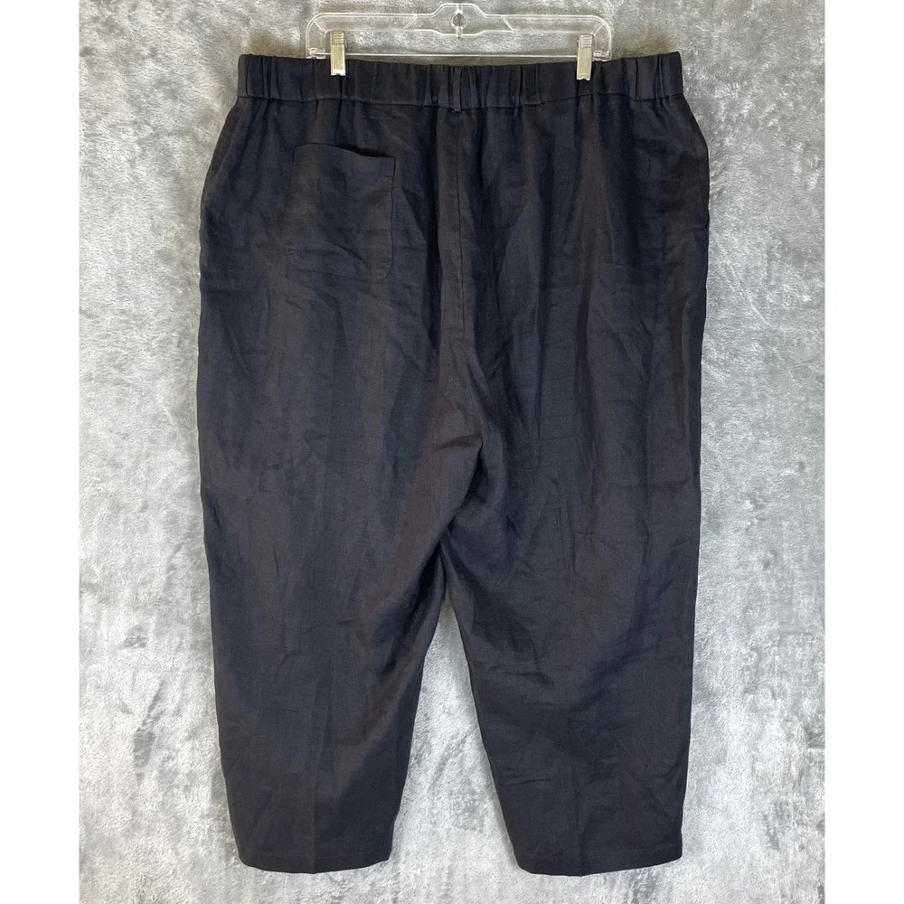 Quince European Linen Pants Womens 3X Black Very Good Cropped Elastic Waist